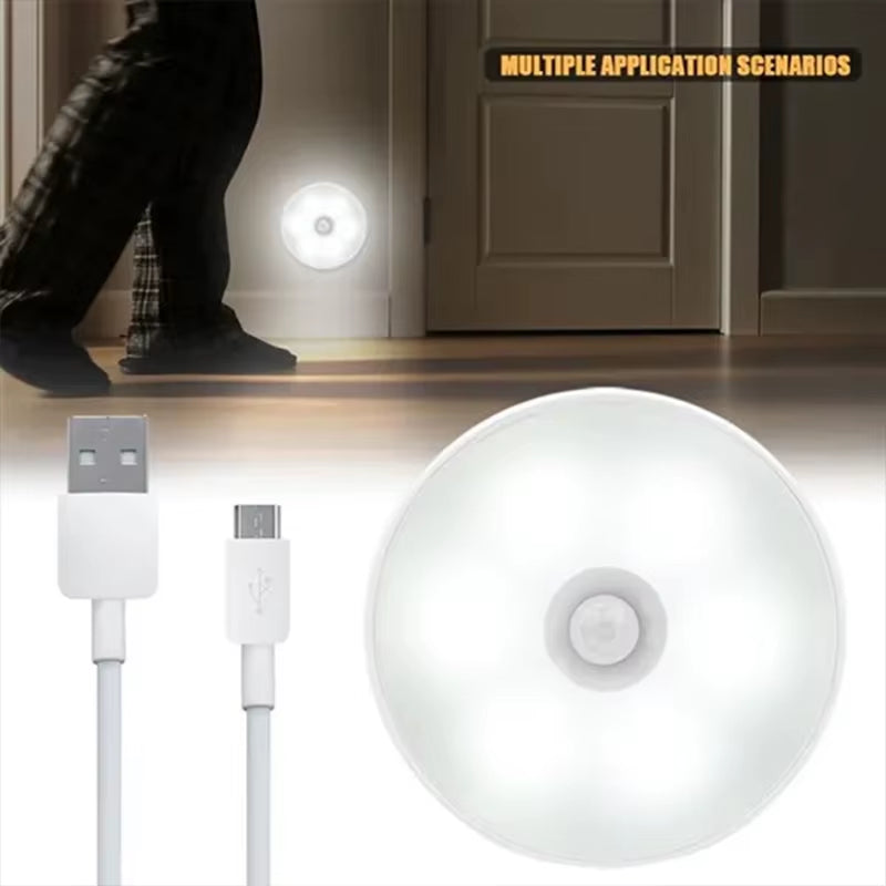 PIR Motion Sensor LED Night Light USB Rechargeable Night Lamp for Kitchen Cabinet Wardrobe Lamp Staircase Wireless Closet Light