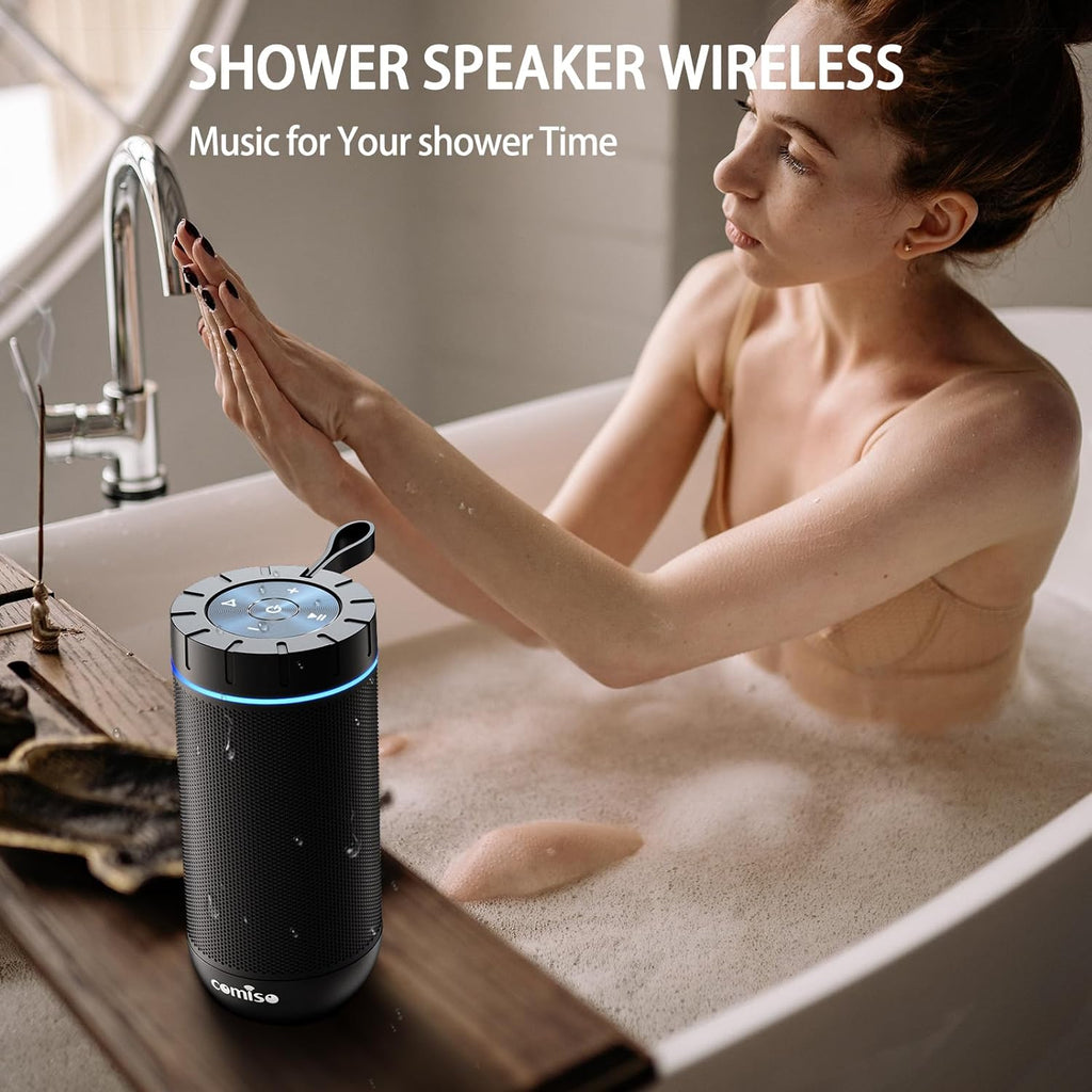 Bluetooth Speaker, IP65 Waterproof Portable Speaker with 360° HD Stereo Sound, Punchy Bass, TWS Pairing, 24H Playtime, Wireless Speakers for Home/Outdoor/Camping/Beach, Gifts for Unisex