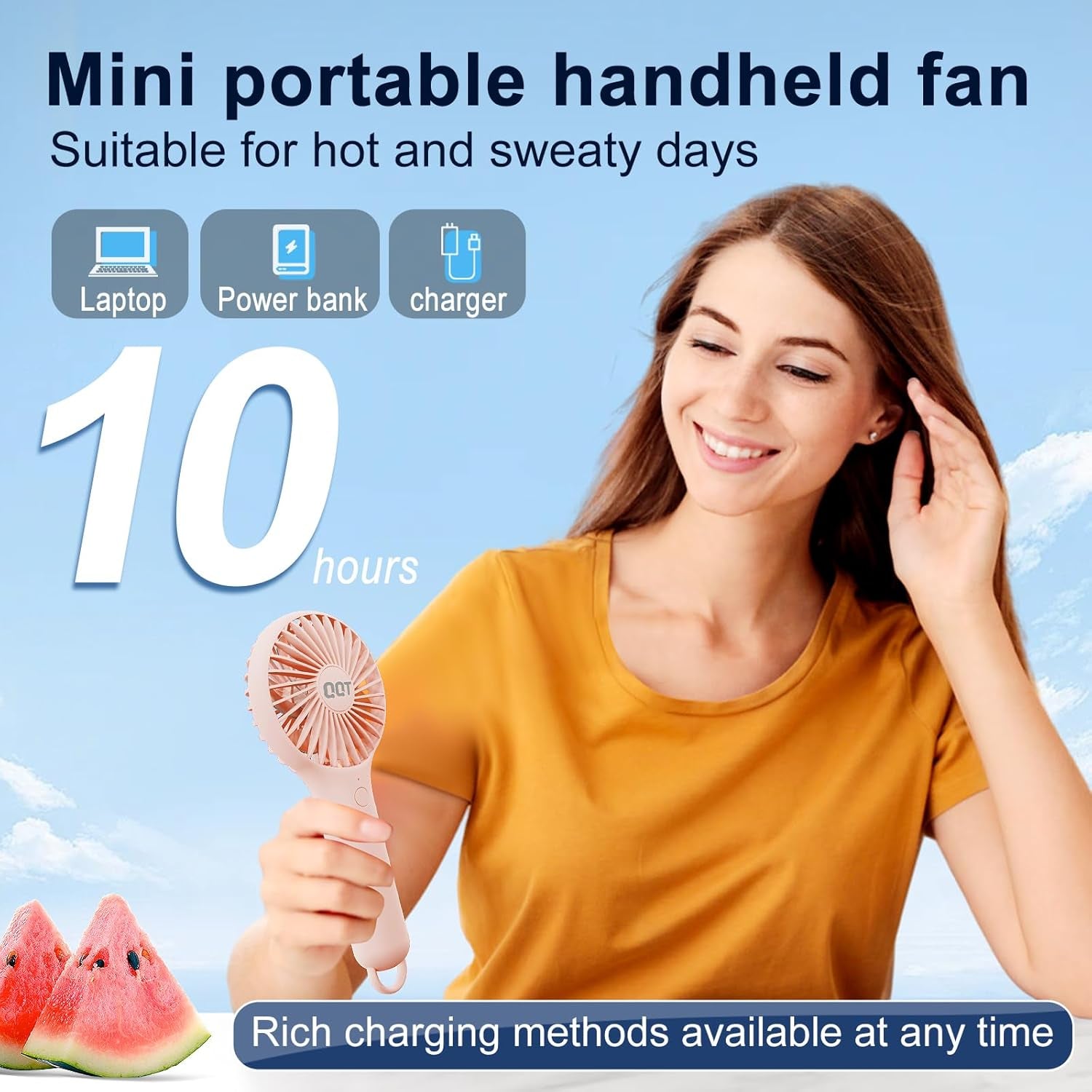 Mini Handheld Fan, Small Personal Cooler with 3 Speeds, Portable Battery Operated, USB Rechargeable Makeup Eyelash Dryer, Strong Airflow for Travel, Office, Outdoor, Women, Men, and Kids(Pink)