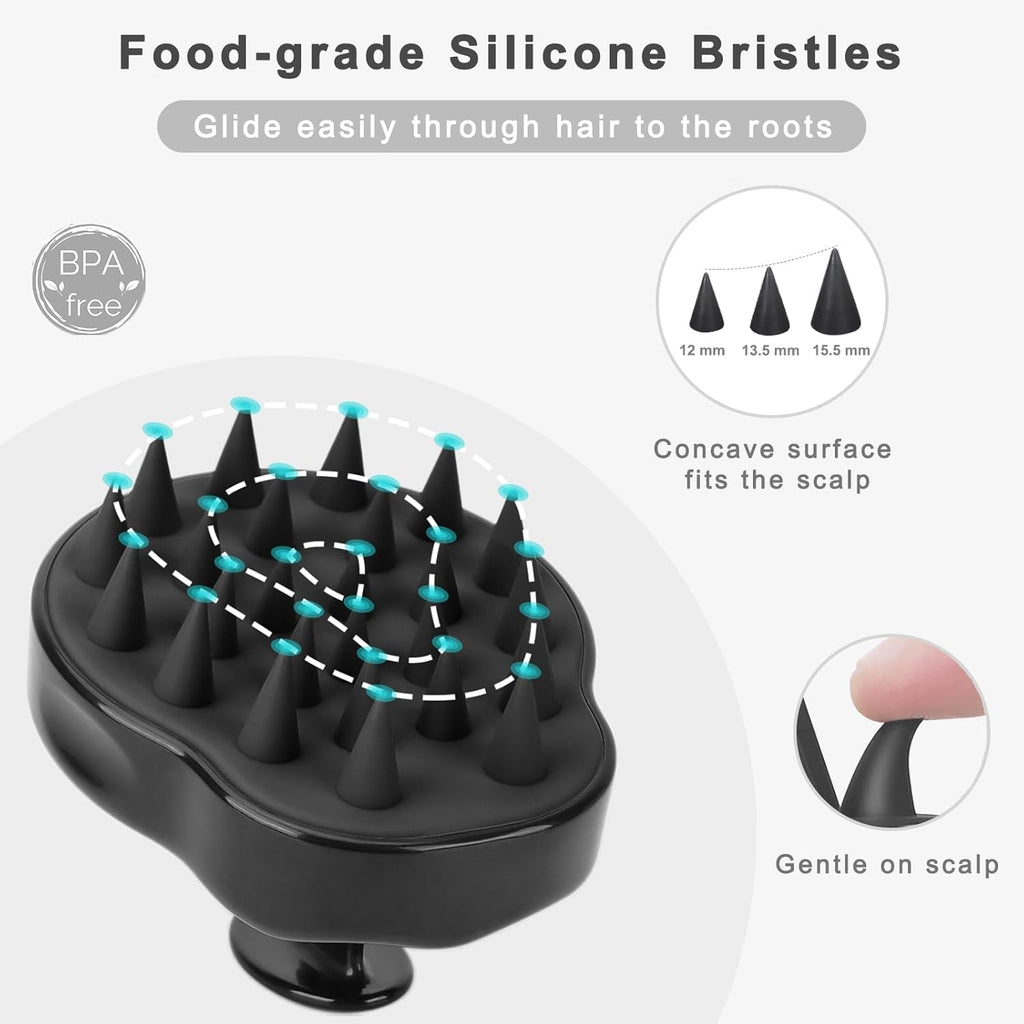 Scalp Scrubber Scalp Massager Hair Growth, Shower Shampoo Brush with Silicone Bristles for Dandruff Removal and Hair Care, Wet & Dry Hair Massager Scalp Exfoliator for Men Women Kids，Black